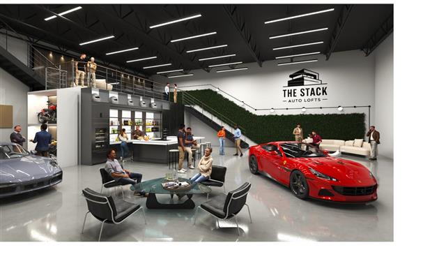 Clubhouse lounge rendering with bar and seating